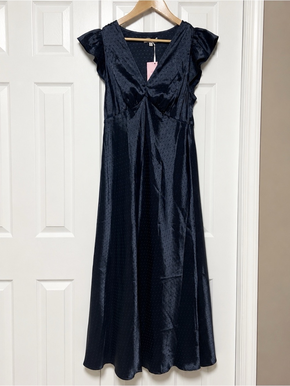 NWT Old Navy The Occasion Satin Flutter Sleeve Maxi Dress Dusk Navy Size M